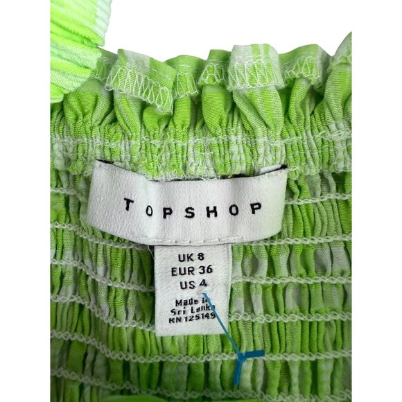 TOPSHOP Green White Gingham Plaid Puff Sleeve Romper Size US 4 - Picture 4 of 7